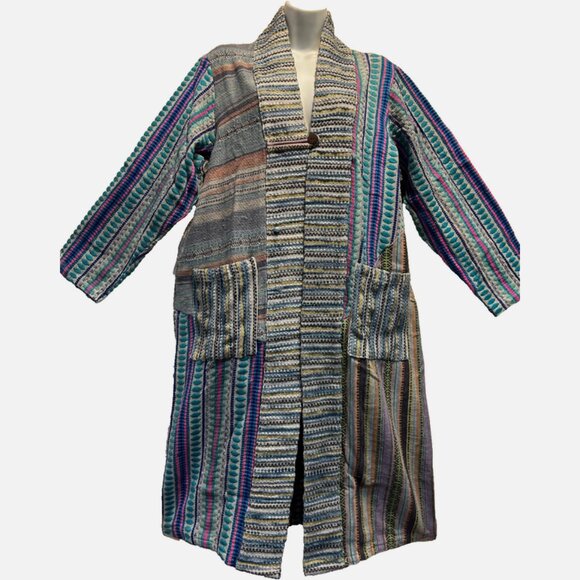 Nwt SACRED THREADS boho patch bohemian funky tapestry cotton JACKET COAT TOP XL - Picture 1 of 4